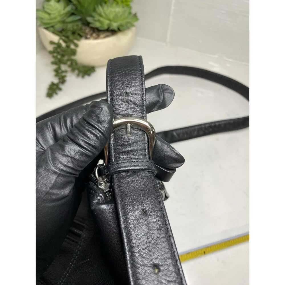 ili New York Black Pebbled Leather Crossbody Bag Travel Purse Multi Pocket